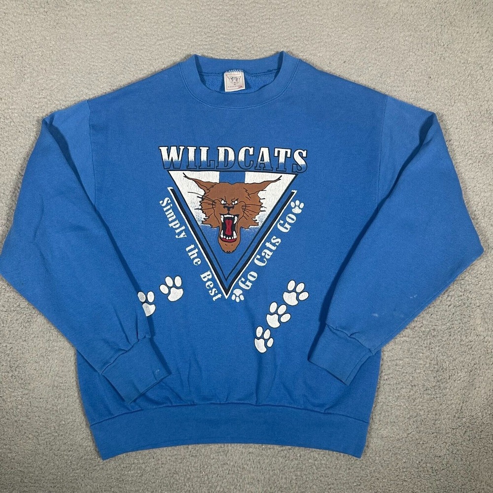 Vtg Wildcats Sweatshirt Adult Large Blue Delta 50/50 Kentucky? Crewneck Pullover